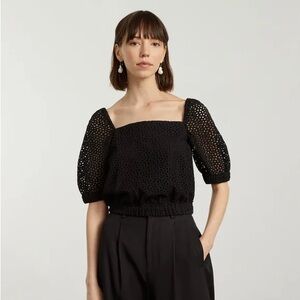 Everlane The Eyelet Puff Short Sleeve Top Black Size Medium Boho Women’s Cute